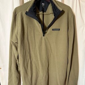 Timberland Quarter Zip Pullover -Olive- Textured Waffle - Large